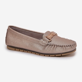 S.Barski Mocasador plano de brillo hechos de D&amp;A LR51-546 Zloty de cuero natural dorado 4
