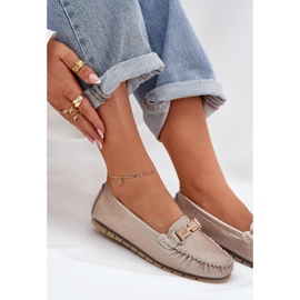 S.Barski Mocasador plano de brillo hechos de D&amp;A LR51-546 Zloty de cuero natural dorado 5