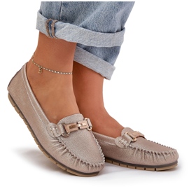 S.Barski Mocasador plano de brillo hechos de D&amp;A LR51-546 Zloty de cuero natural dorado 7