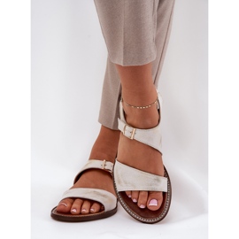 Sandalias de mujer de cuero Zazoo 3014 Zloty Limpieza dorado 3
