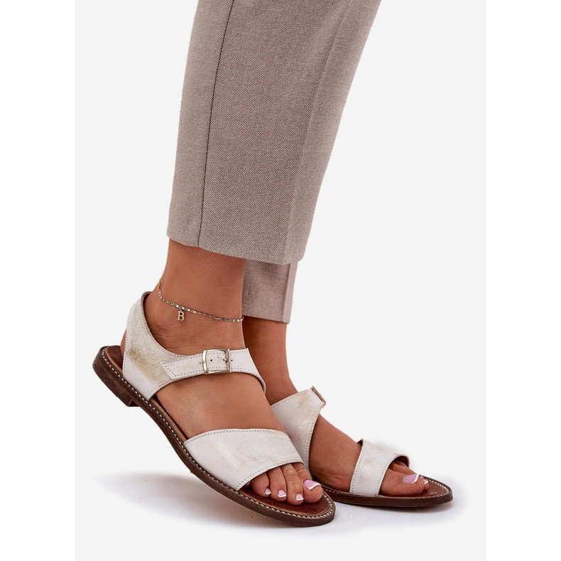 Sandalias de mujer de cuero Zazoo 3014 Zloty Limpieza dorado 1