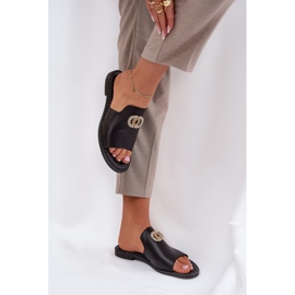 Elegantes chanclas para mujeres de cuero con decoración Zazoo 3008 Negro 5