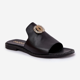 Elegantes chanclas para mujeres de cuero con decoración Zazoo 3008 Negro 4