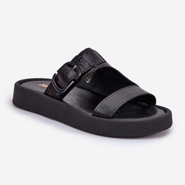 Flip de cuero para mujeres en la plataforma negra Zazoo 3024 negro 4