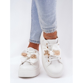 Zapatillas de deporte para mujeres con arco y un broche con un oso de peluche blanco 4