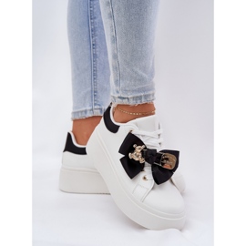 Zapatillas de deporte para mujeres con arco y un broche con un oso de peluche blanco y blanco 3