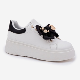 Zapatillas de deporte para mujeres con arco y un broche con un oso de peluche blanco y blanco 4