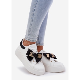 Zapatillas de deporte para mujeres con arco y un broche con un oso de peluche blanco y blanco 1 Zapatillas de deporte para mujeres con arco y un broche con un oso de peluche blanco y blanco 1