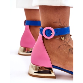 Sandalias Piel Tacón Dorado Laura Messi 2143 Rosa-Azul rosado 4
