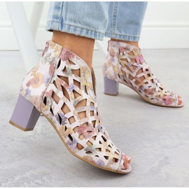Botas de punta abierta para mujeres con flores M. Daszyński MR1954-15 rosado 6