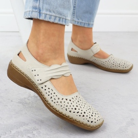 Zapatos de cuero para mujeres con velcro beige rieker 41399-14 11