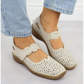 Zapatos de cuero para mujeres con velcro beige rieker 41399-14 12