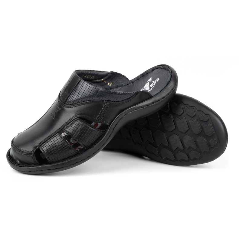 Kampol Chanclas de piel para hombre 224KAM, negro 5