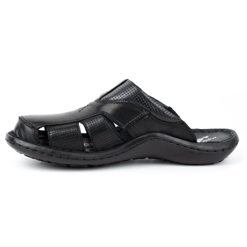 Kampol Chanclas de piel para hombre 224KAM, negro 3
