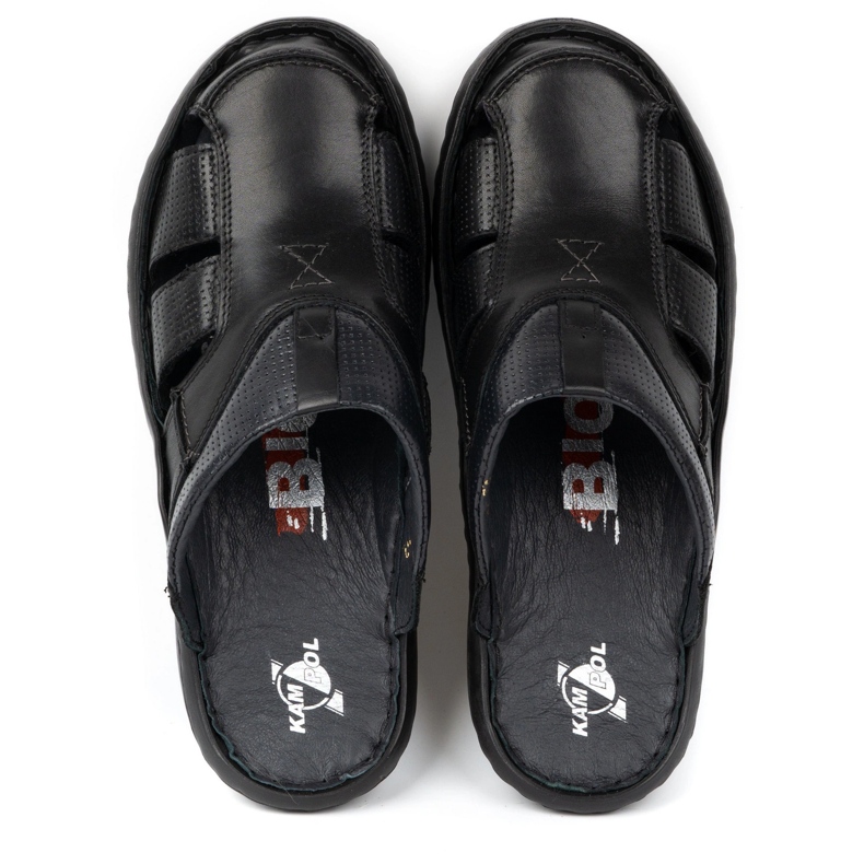 Kampol Chanclas de piel para hombre 224KAM, negro 1
