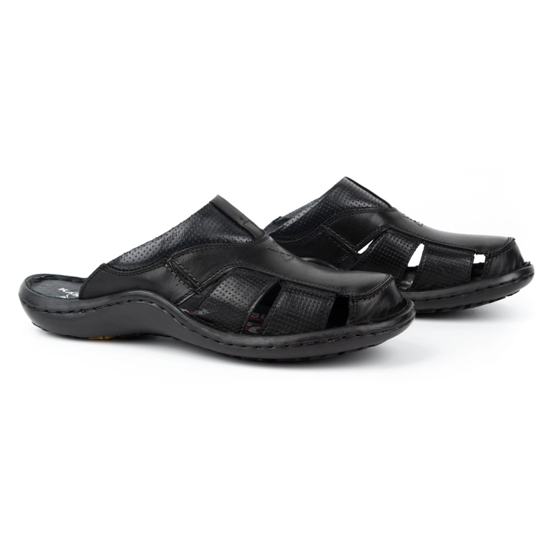 Kampol Chanclas de piel para hombre 224KAM, negro 4