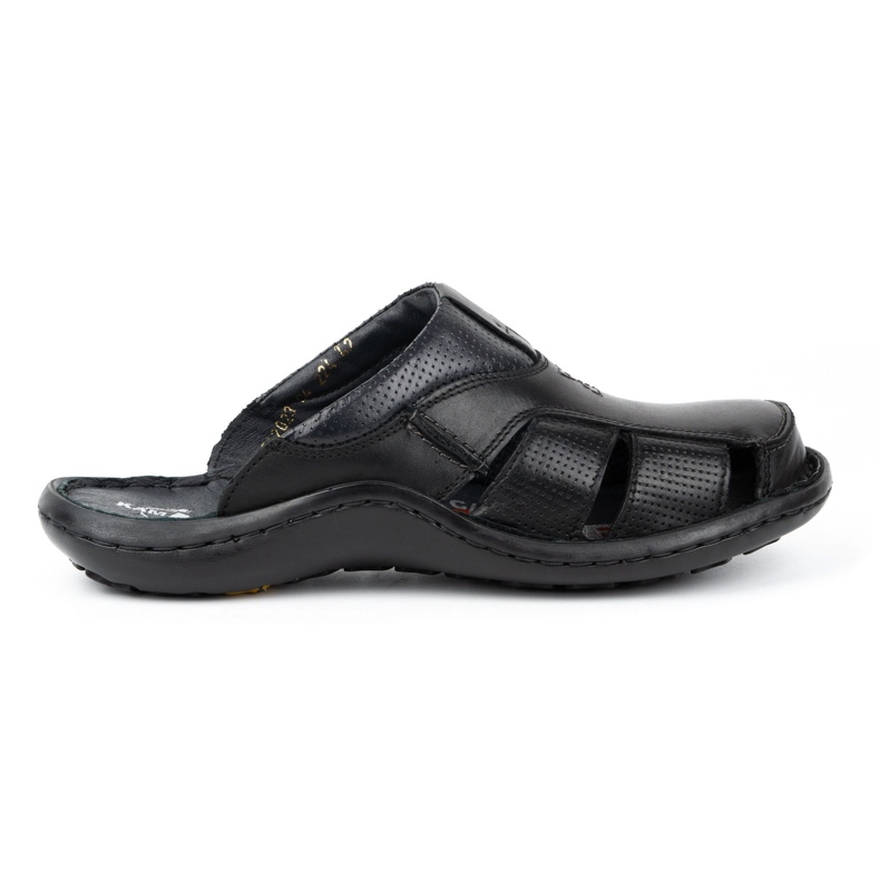 Kampol Chanclas de piel para hombre 224KAM, negro 2