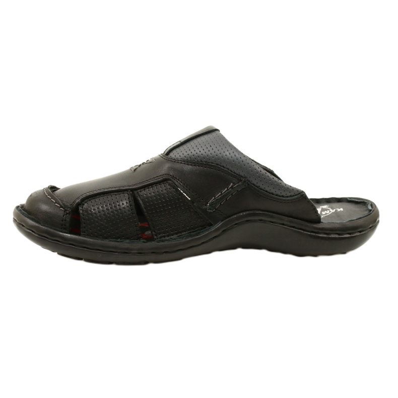 Kampol Chanclas de piel para hombre 224KAM, negro 7