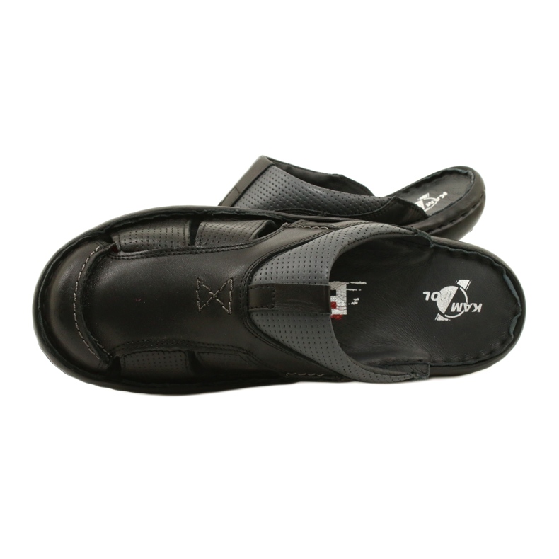 Kampol Chanclas de piel para hombre 224KAM, negro 10