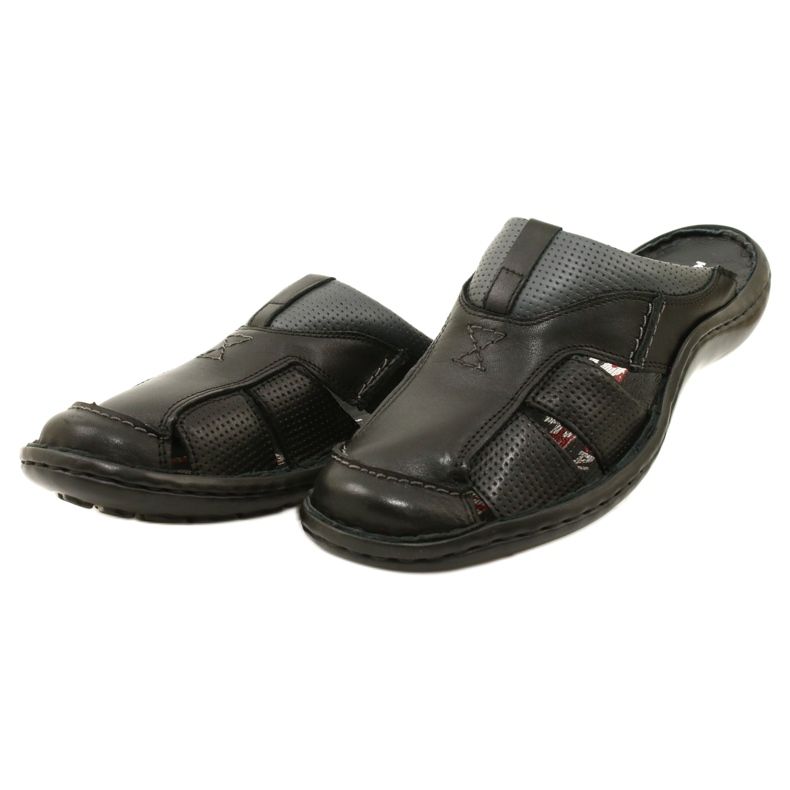 Kampol Chanclas de piel para hombre 224KAM, negro 8