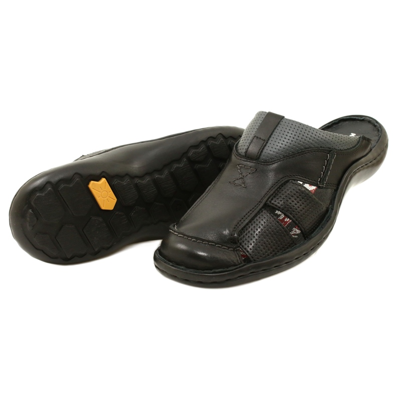 Kampol Chanclas de piel para hombre 224KAM, negro 9
