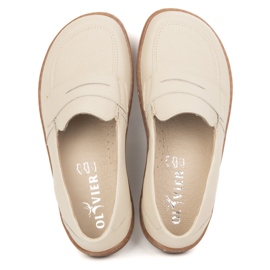Olivier Barefoot elegante mocasines de cuero minimalista de mujeres 1280 beige 1