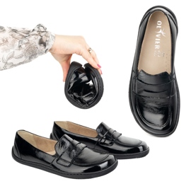 Olivier Barefoot elegante mocasines de cuero minimalista de mujeres 1280 Negro 7