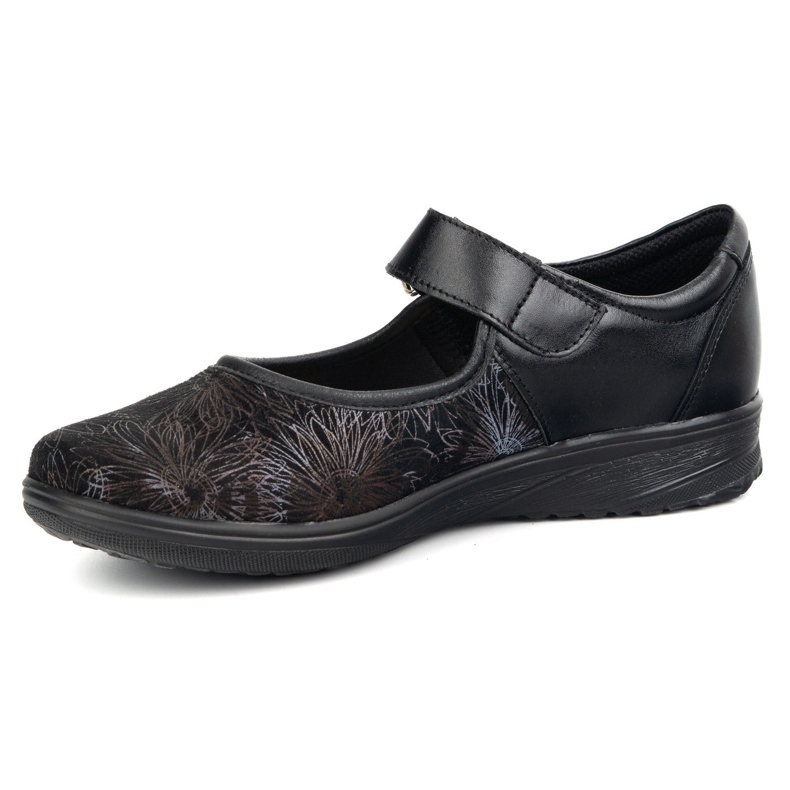 But-Bal Zapatos de velcro de cuero para mujeres con un patrón floral 696bb negro 1