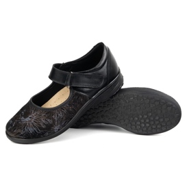 But-Bal Zapatos de velcro de cuero para mujeres con un patrón floral 696bb negro 3
