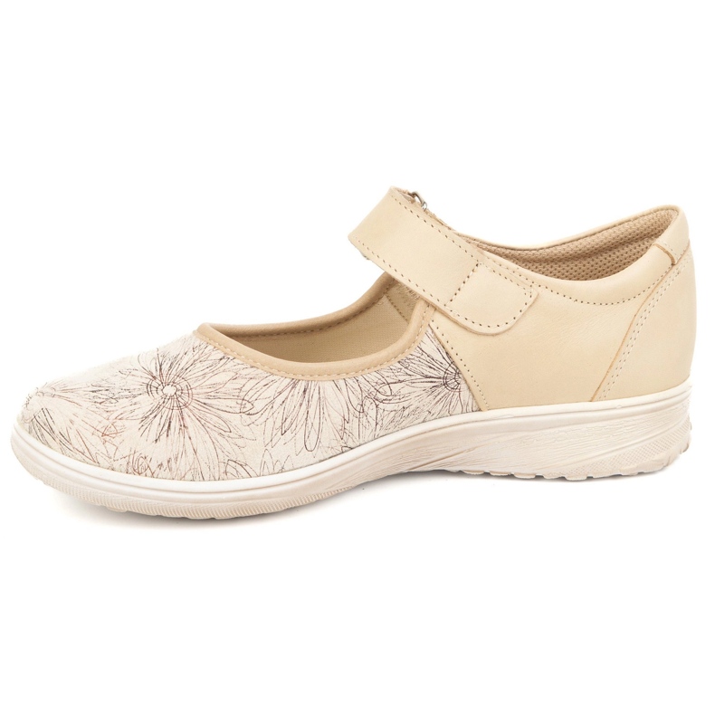 But-Bal Zapatos de velcro de cuero para mujeres con un patrón floral 696bb beige 1