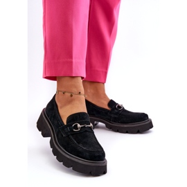 Vinceza Mocasines de cuero para mujeres negros de gamuza negra 2