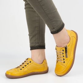 Zapatillas de cuero minimalista de mujeres descalzos Olivier 770 amarillo perforado 5