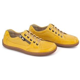 Zapatillas de cuero minimalista de mujeres descalzos Olivier 770 amarillo perforado 10