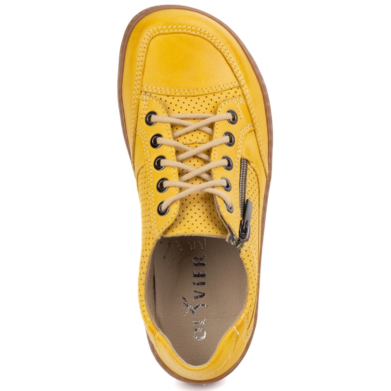 Zapatillas de cuero minimalista de mujeres descalzos Olivier 770 amarillo perforado 1