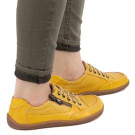 Zapatillas de cuero minimalista de mujeres descalzos Olivier 770 amarillo perforado 3
