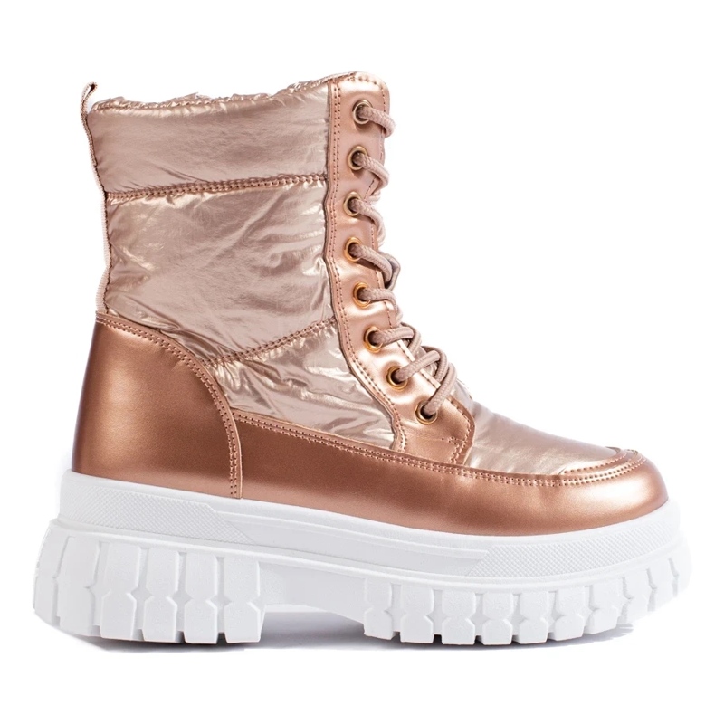 Botas de nieve doradas con cordones para mujer. dorado 1