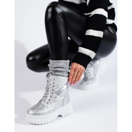 Botas de nieve plateadas de mujer con cordones. plata 4