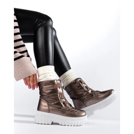 Botas de nieve de mujer marrones con velcro. marrón 3