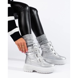 Botas de nieve de mujer con velcro plateado. plata 3