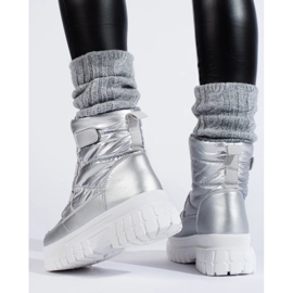 Botas de nieve de mujer con velcro plateado. plata 4