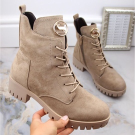 Botines aislantes de ante con tacón alto y plataforma M.Daszyński W SAN22, beige 7