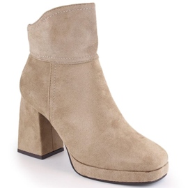 Botines aislantes de ante con tacón alto y plataforma M.Daszyński W SAN24B, beige 7
