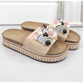 S.Barski W OLI260 chanclas plataforma beige con abalorios 7
