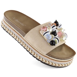 S.Barski W OLI260 chanclas plataforma beige con abalorios 8