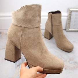 M. DASZYŃSKI Botas de ante con tacón alto y plataforma, aislantes beige M.Daszyński MR2288-4 1