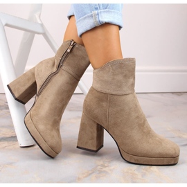 M. DASZYŃSKI Botas de ante con tacón alto y plataforma, aislantes beige M.Daszyński MR2288-4 4
