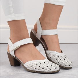 Sandalias mujer piel comodas tacon alto blanco Rieker 40991-80 9