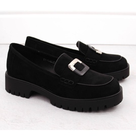 Mocasines de mujer con adorno, ante negro Potocki 12420 1