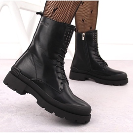 Botas trabajadoras de piel para mujer con remaches, negras Big Star OO274A269 negro 5