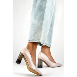 Zapatos de salón de punta para mujer con tacón alto decorativo, beige GD-FL486A-L.BE 3